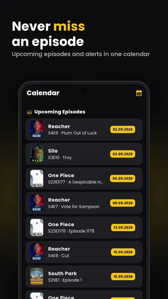 Upcoming episodes calendar
